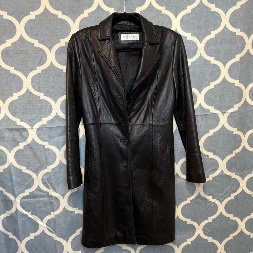 Jones New York Black Leather Trench Coat